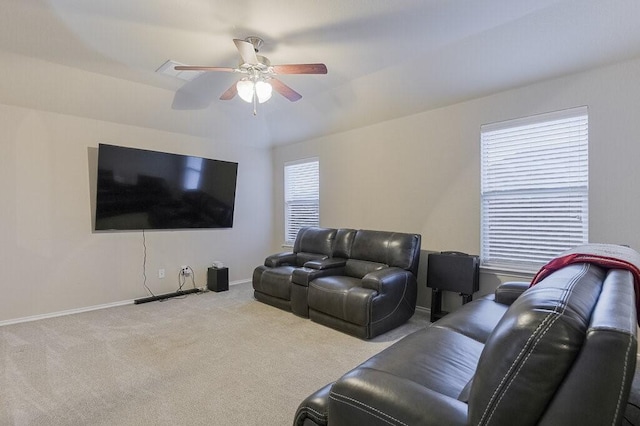 925 Lake Grove Dr, Little Elm, TX 75068 - living area featuring carpet flooring, a ceiling fan, and baseboards
