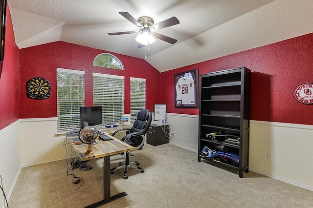925 Lake Grove Dr, Little Elm, TX 75068 - office with vaulted ceiling, ceiling fan, and carpet