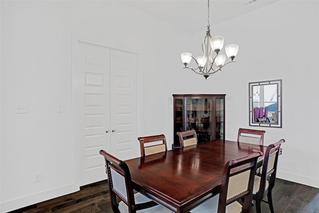 3514 Charleston Dr, Melissa, TX 75454 - dining room with dark wood-style flooring, a chandelier, and baseboards