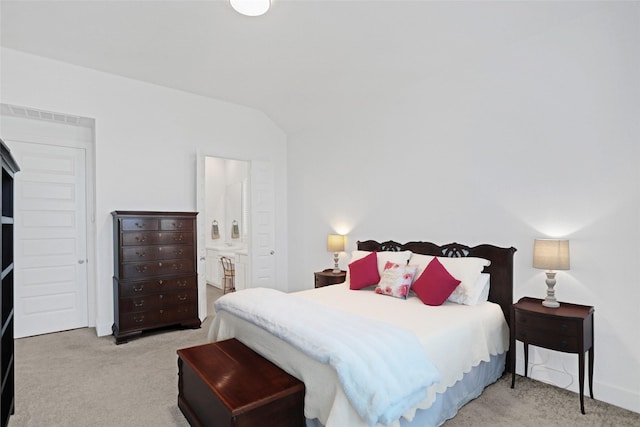 3514 Charleston Dr, Melissa, TX 75454 - bedroom featuring carpet floors, ensuite bath, and vaulted ceiling