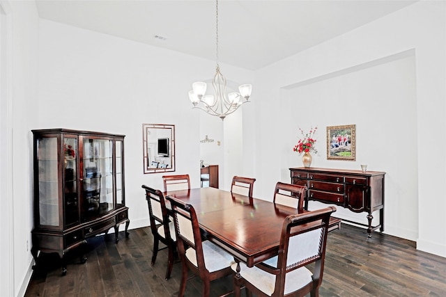3514 Charleston Dr, Melissa, TX 75454 - dining room featuring a chandelier, dark wood-style flooring, and baseboards