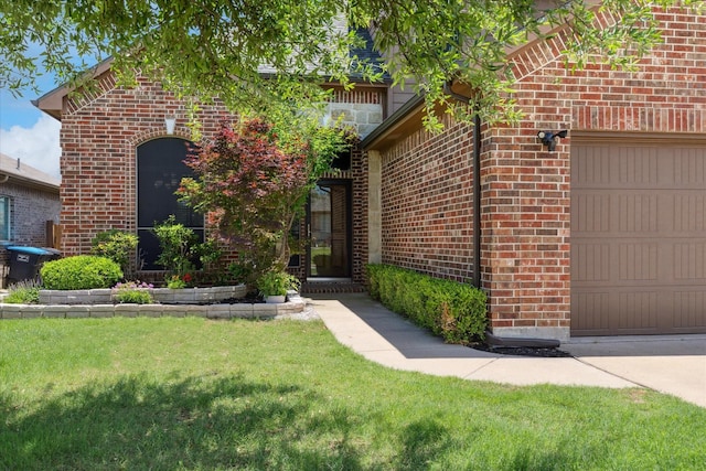 2256 Laurel Forest Dr, Fort Worth, TX 76177 - doorway to property featuring brick siding, a yard, and an attached garage