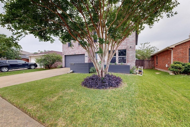 2908 Quail Run Dr, Mesquite, TX 75149 - view of property hidden behind natural elements with brick siding, driveway, a front lawn, and an attached garage