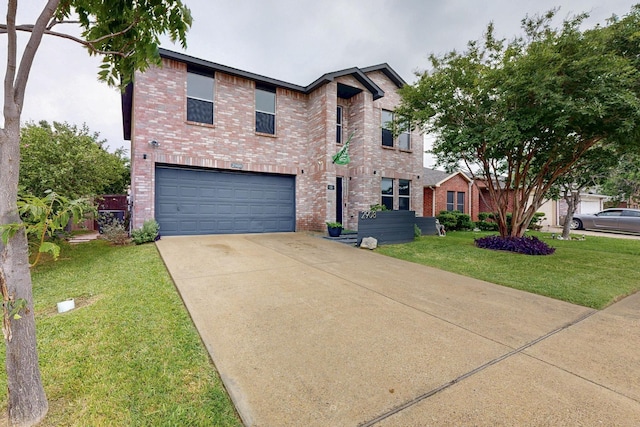 2908 Quail Run Dr, Mesquite, TX 75149 - traditional home featuring an attached garage, a front lawn, brick siding, and driveway
