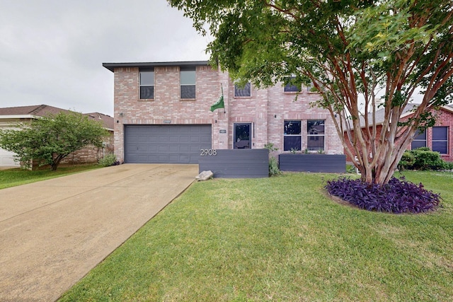 2908 Quail Run Dr, Mesquite, TX 75149 - traditional home with a garage, driveway, a front yard, and brick siding