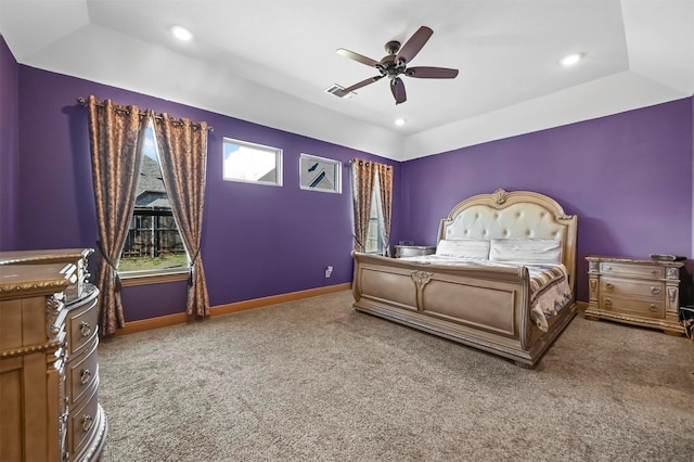 13818 Mammoth Cave Ln, Frisco, TX 75035 - bedroom featuring carpet flooring, baseboards, recessed lighting, and a ceiling fan