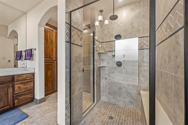 13818 Mammoth Cave Ln, Frisco, TX 75035 - full bath featuring a stall shower, vanity, and marble finish floors