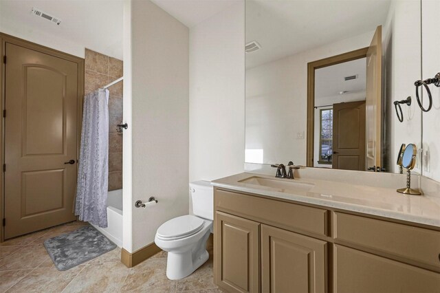13818 Mammoth Cave Ln, Frisco, TX 75035 - bathroom featuring vanity, toilet, tile patterned floors, and shower / bath combination with curtain