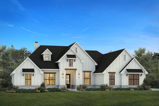 1023 Eagles Blf, Weatherford, TX 76087 - modern inspired farmhouse with a chimney, board and batten siding, a front lawn, and a shingled roof