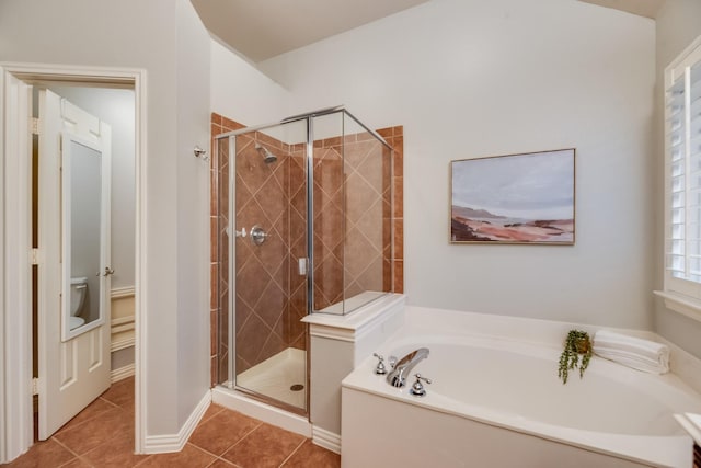 851 Carolina Way, Lantana, TX 76226 - full bath featuring a bath, a shower stall, and tile patterned flooring