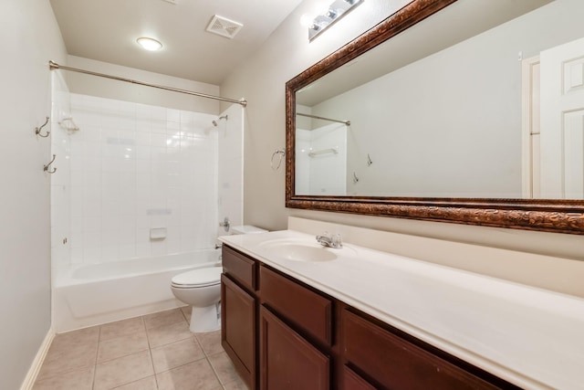 851 Carolina Way, Lantana, TX 76226 - bathroom with toilet, vanity, shower / washtub combination, tile patterned flooring, and baseboards