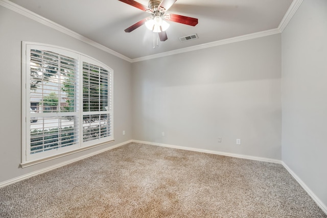 851 Carolina Way, Lantana, TX 76226 - spare room featuring carpet floors, ornamental molding, baseboards, and ceiling fan