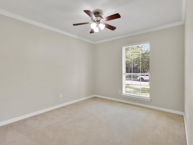 1308 River Birch Ln, Carrollton, TX 75007 - empty room featuring crown molding, light colored carpet, a ceiling fan, and baseboards