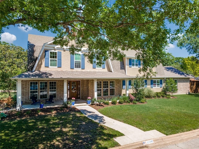 11240 Rosser Rd, Dallas, TX 75229 - view of front of house with a front yard, covered porch, and brick siding