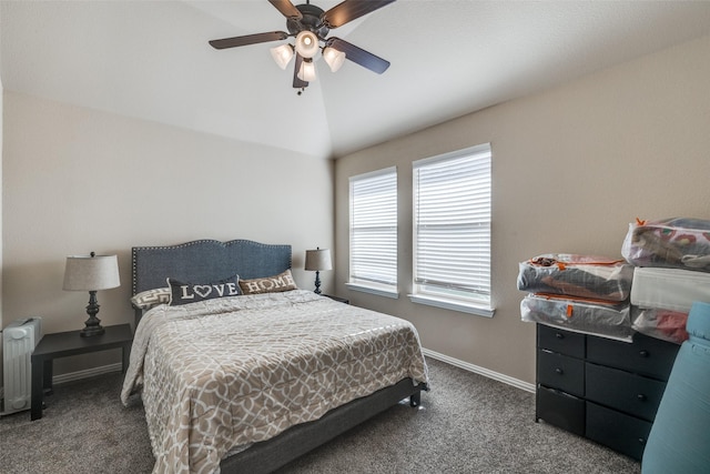 4806 Ashbury Ln, Mansfield, TX 76063 - carpeted bedroom featuring lofted ceiling, baseboards, and a ceiling fan