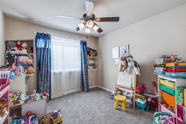 4806 Ashbury Ln, Mansfield, TX 76063 - game room with carpet floors, ceiling fan, and baseboards