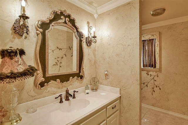 4009 Scenic Way, Granbury, TX 76049 - bathroom featuring vanity, ornamental molding, and baseboards