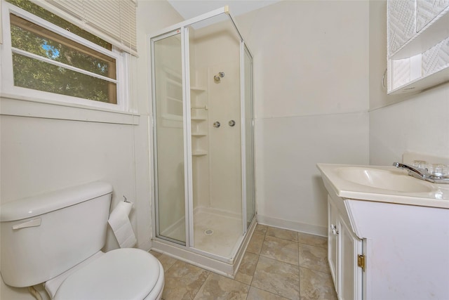 723 Leftys Ct, Possum Kingdom Lake, TX 76449 - full bathroom with toilet, vanity, a stall shower, and baseboards