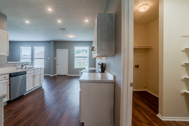 1010 Hanover Dr, Forney, TX 75126 - kitchen with appliances with stainless steel finishes, light countertops, dark wood finished floors, a sink, and healthy amount of natural light