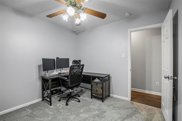 7333 Mesa Verde Trl, Fort Worth, TX 76137 - carpeted office space featuring baseboards, a ceiling fan, and a textured ceiling