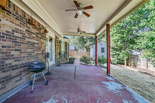 7333 Mesa Verde Trl, Fort Worth, TX 76137 - fenced backyard featuring a patio, ceiling fan, and area for grilling