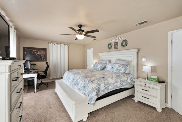 107 Camino Robles St, Gun Barrel City, TX 75156 - bedroom with light carpet, an office area, and a ceiling fan