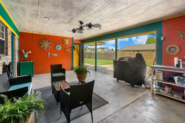 203 Marianne, Sulphur Springs, TX 75482 - view of patio / terrace with a ceiling fan and grilling area