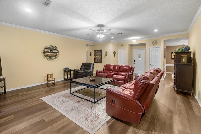 203 Marianne, Sulphur Springs, TX 75482 - living area with a ceiling fan, a textured ceiling, wood finished floors, recessed lighting, and baseboards