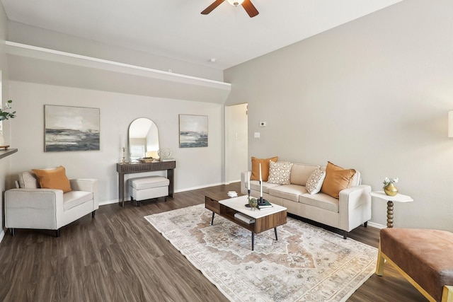 7243 Irish Valley Trl, Fort Worth, TX 76123 - living room with ceiling fan, wood finished floors, and baseboards