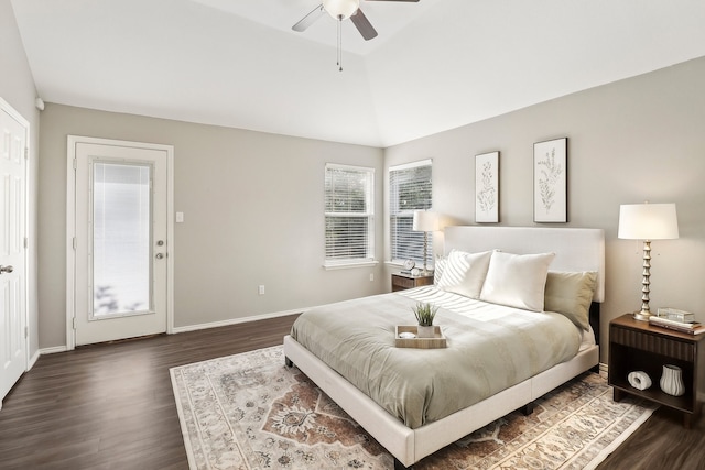 7243 Irish Valley Trl, Fort Worth, TX 76123 - bedroom featuring dark wood finished floors, baseboards, vaulted ceiling, and a ceiling fan