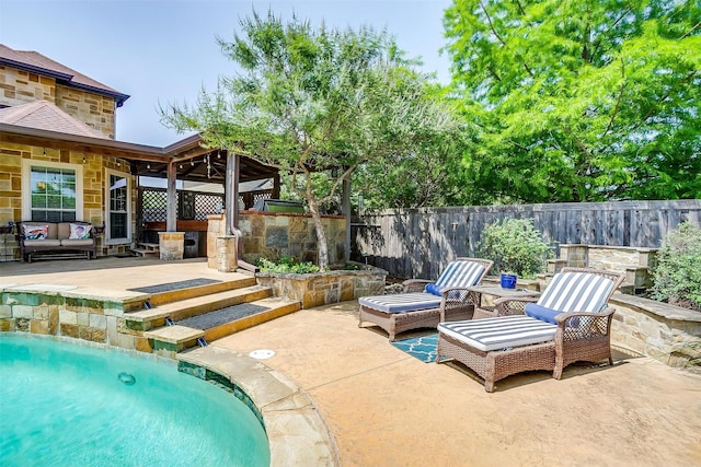 5040 Pallas Ct, Fort Worth, TX 76123 - view of swimming pool featuring a patio area, an outdoor hangout area, and a fenced backyard