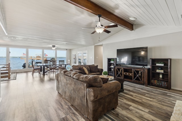 142 Peninsula Point Ter, Mabank, TX 75156 - living room with wood finished floors, ceiling fan, and a water view