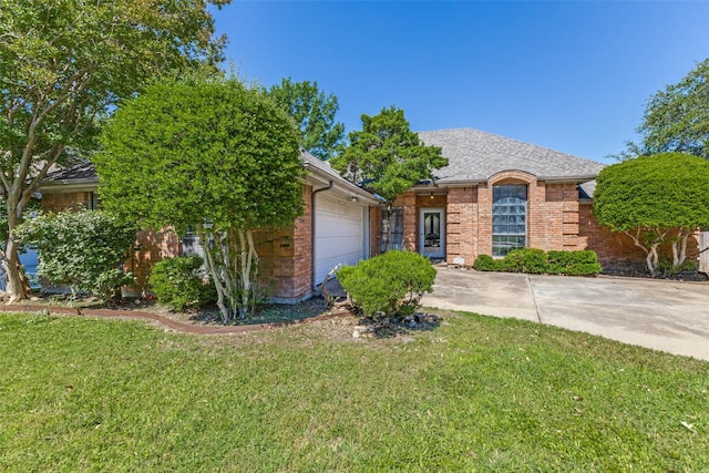18609 Crownover Ct, Dallas, TX 75252 - view of front facade featuring a garage, brick siding, and a front yard