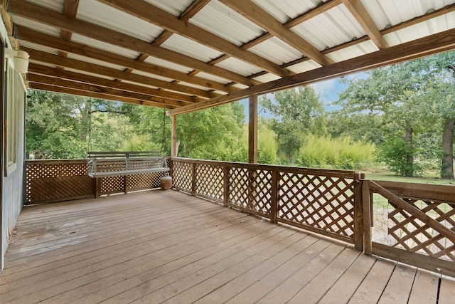 8222 Happy Trl, Alvarado, TX 76009 - wooden terrace featuring view of wooded area