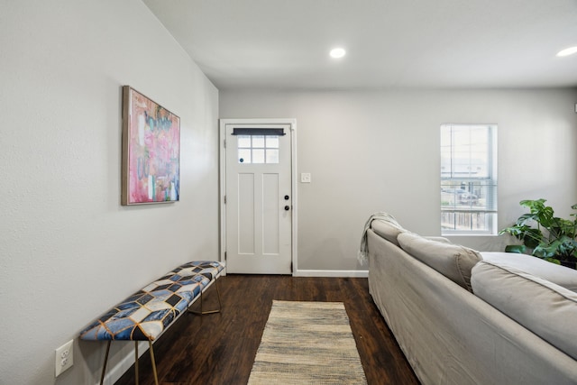 1215 Morrell Ave, Dallas, TX 75203 - foyer entrance featuring dark wood-style flooring, recessed lighting, and baseboards