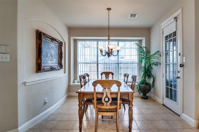 1113 Waterford Way, Allen, TX 75013 - dining room with a chandelier, baseboards, and light tile patterned flooring