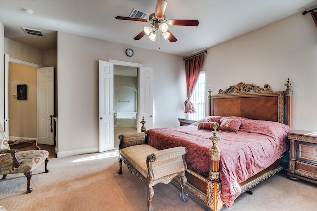 1113 Waterford Way, Allen, TX 75013 - bedroom with light colored carpet, baseboards, and ceiling fan