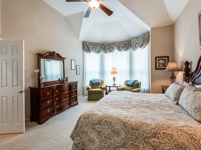 7805 Chapel View Dr, Mckinney, TX 75072 - bedroom with light carpet, lofted ceiling, and a ceiling fan