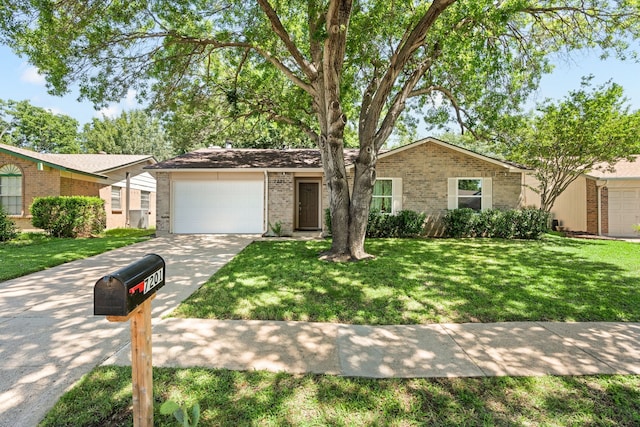 7201 Winchester Rd, North Richland Hills, TX 76182 - ranch-style house with an attached garage, driveway, brick siding, and a front yard