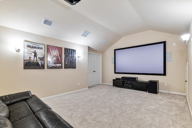 4708 River Edge Pl, Frisco, TX 75036 - carpeted home theater featuring vaulted ceiling and baseboards