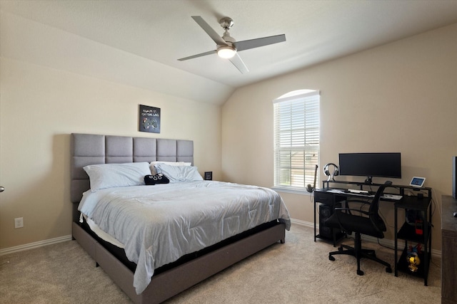 4708 River Edge Pl, Frisco, TX 75036 - bedroom with carpet, an office area, baseboards, vaulted ceiling, and a ceiling fan