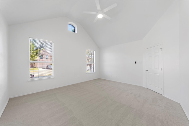 2442 Mackinac Dr, Frisco, TX 75033 - bonus room with ceiling fan, light colored carpet, high vaulted ceiling, and baseboards