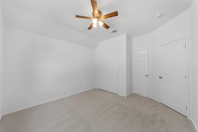 2442 Mackinac Dr, Frisco, TX 75033 - additional living space featuring a ceiling fan, light colored carpet, vaulted ceiling, and baseboards