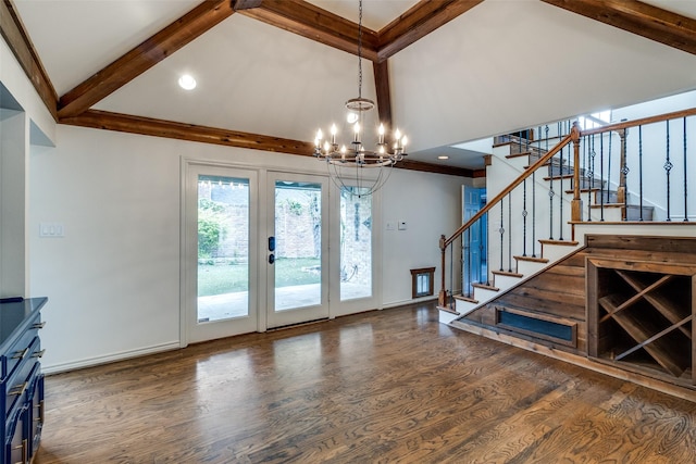 18602 Turnbridge Dr, Dallas, TX 75252 - foyer featuring a chandelier, wood finished floors, stairs, recessed lighting, and baseboards