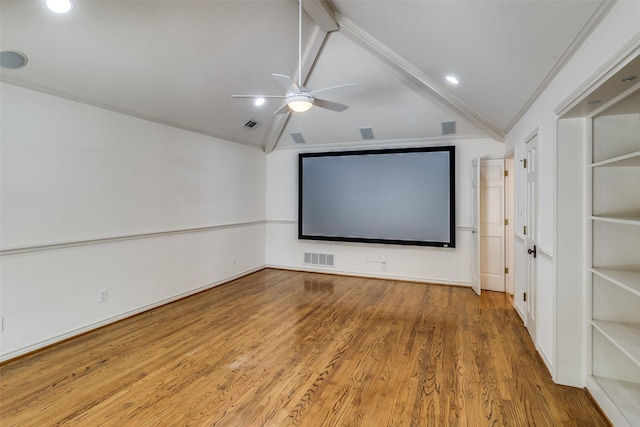 18602 Turnbridge Dr, Dallas, TX 75252 - home theater with ceiling fan, wood finished floors, and recessed lighting