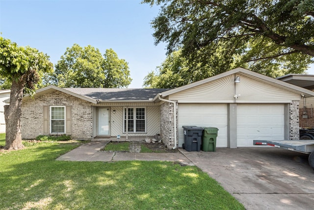 2900 Lachelle Ln, Arlington, TX 76010 - ranch-style house with an attached garage, a front yard, driveway, brick siding, and roof with shingles