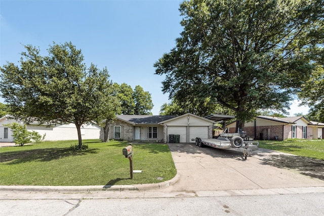 2900 Lachelle Ln, Arlington, TX 76010 - view of front of house with an attached garage, concrete driveway, a front yard, and brick siding