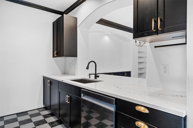 4160 Towne Green Cir, Addison, TX 75001 - kitchen featuring a sink, dishwasher, dark cabinets, and dark floors