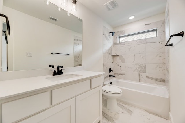 3340 Crescent Ln, Celina, TX 75009 - bathroom with vanity, shower / bathtub combination, marble finish floors, and recessed lighting