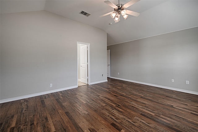 1223 Hampton Bay Dr, Rockwall, TX 75087 - bonus room featuring vaulted ceiling, ceiling fan, dark wood-style floors, and baseboards